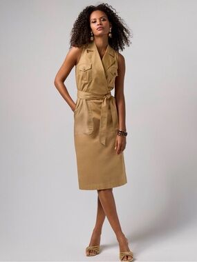 NEW Boston Proper Collared Utility Midi Dress Iced Coffee Medium